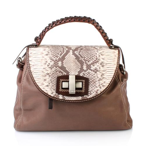 Abro Handtasche Leder Cashmere/Printed Snake Taupe Small