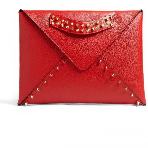 AILA Red Edgy Envelope Clutch With Gold Plated Studs