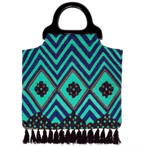 Anna Sui Electric Blue Fringed Tote