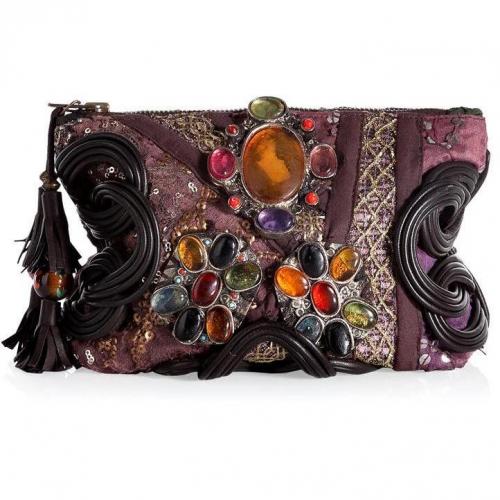Antik Batik Taupe-Multi Embroidered Patchwork Pouch