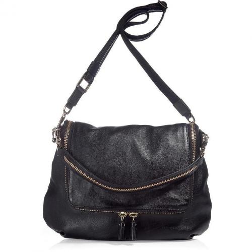 Anya Hindmarch Coal Maxi Zip Satchel High Shine Leather Bag
