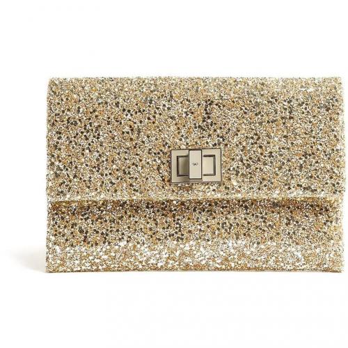 Anya Hindmarch Gold Glitter And Leather Grey Clasp Valorie Clutch
