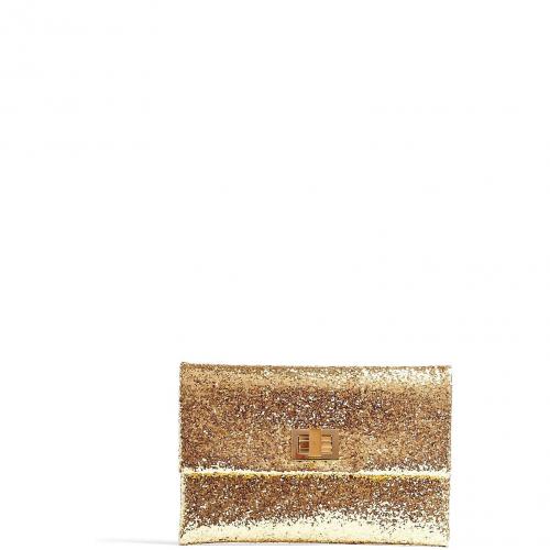 Anya Hindmarch Gold Glitter and Leather Valorie Clutch