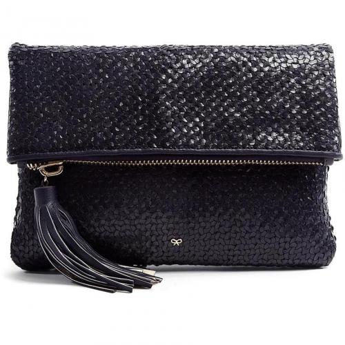 Anya Hindmarch Midnight Blue Huxley Woven Leather Clutch