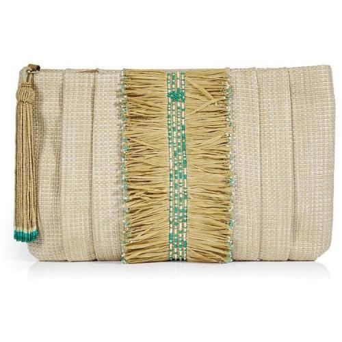 Anya Hindmarch Natural and Green Raffia Clutch Sonny