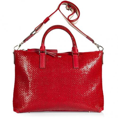 Anya Hindmarch Red Woven Leather Tote Small Huxley