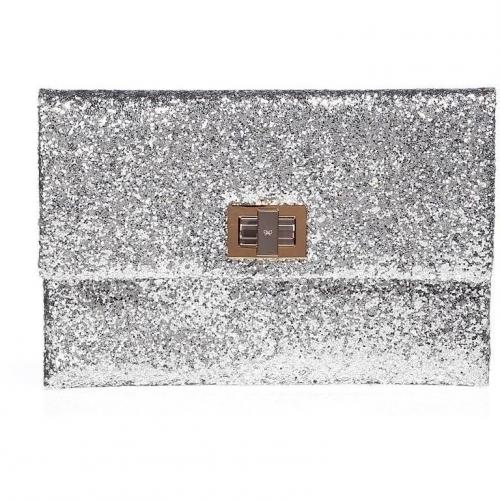 Anya Hindmarch Silver Glitter Valorie Clutch