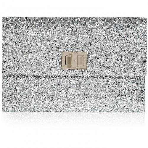 Anya Hindmarch Silver Valorie Clutch with Enameled Fastener