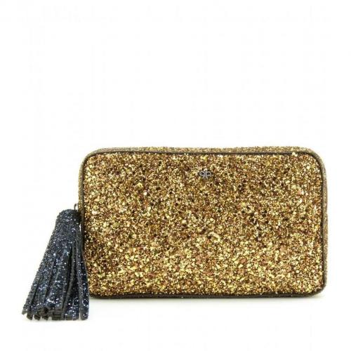 Anya Hindmarch Twinkle-Two-Tone-Glitter-Clutch Gold/Midnight