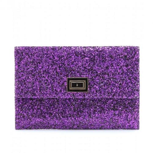 Anya Hindmarch Valorie Glitter-Clutch Plum and Coal