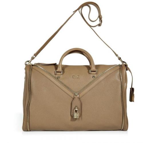D&G Dolce & Gabbana Taupe Leather Tote with Shoulder Strap