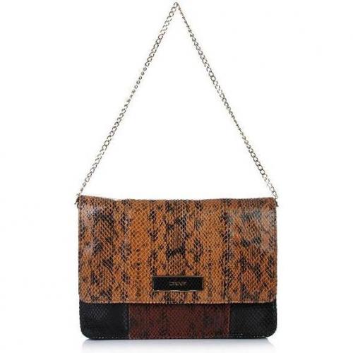 DKNY Color Block Printed Brown Mix Clutch