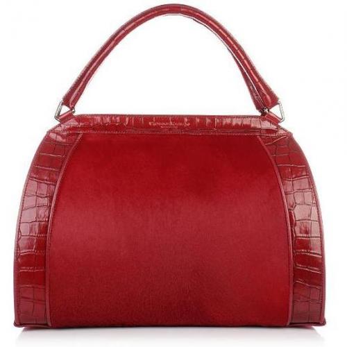 Donna Karan Hydroform Handbag Haircalf Carntion Red