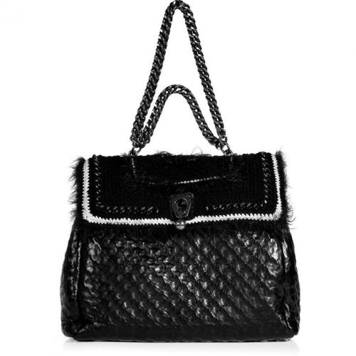 Ermanno Scervino Black Crochet Leather Bag