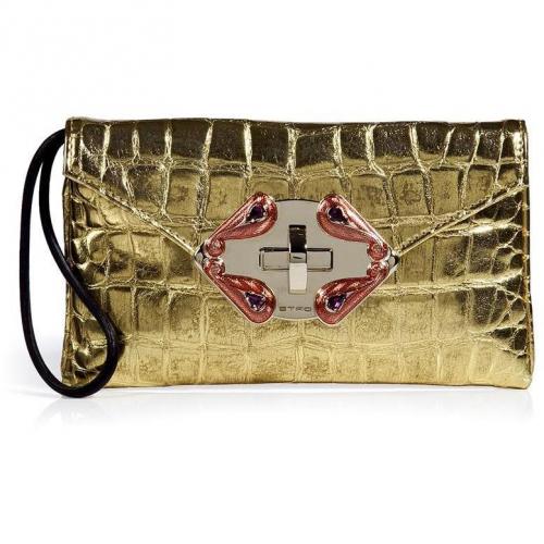 Etro Gold Croco Embossed Clutch