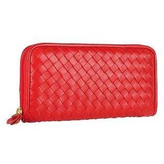 Fontanelli Damenbrieftasche aus gewobenem Leder in rot mit Reißverschluss