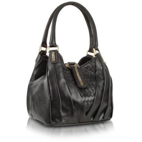 Fontanelli Handtasche aus echtem Leder in schwarz gewoben