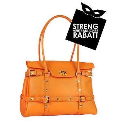 Fontanelli Orangefarbene Handtasche aus Kalbsleder mit Schnallen