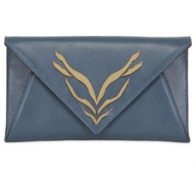 George Angelopoulos - Iss< Leder Clutch Mit Gold Plaque Clutch