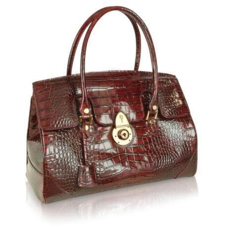 L.A.P.A. Rubinrote Handtasche aus Leder mit Krokodilprägung