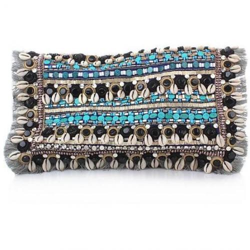 Matthew Williamson Large Embroidered Suede Clutch Blue