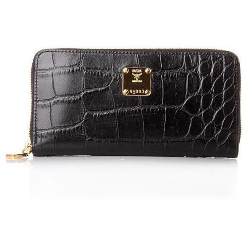 MCM First Lady Croco Zipped Wallet Black