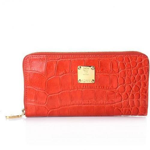 MCM First Lady Croco Zipped Wallet Orange