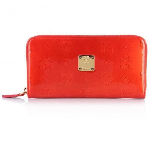 MCM Ivana Patent Zipped Wallet Large Orange