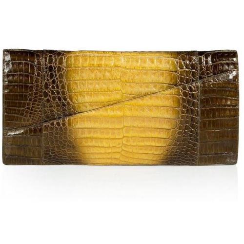 Nancy Gonzales Pearly Bronze and Yellow Crocodile Clutch