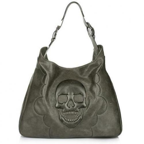 Philipp Plein Tote Bag Skull Grey Leather