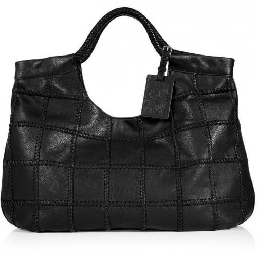 Ralph Lauren Collection Black Leather Laced Patchwork Double Handle Tote