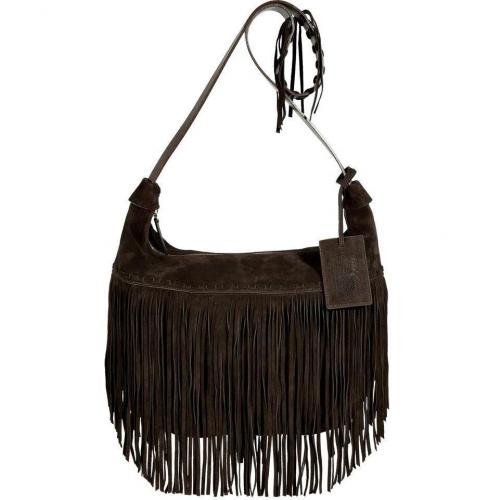 Ralph Lauren Collection Chocolate Suede Fringed Crossbody Bag
