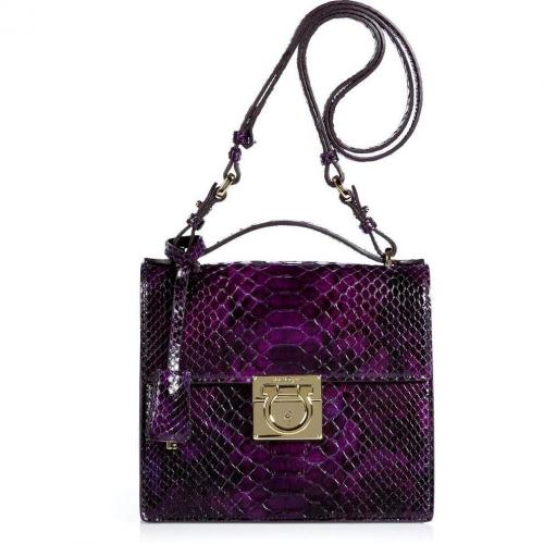 Salvatore Ferragamo Purple Python Mya Shoulder Bag