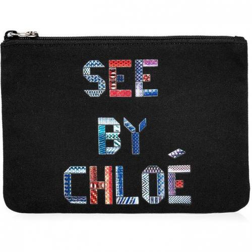 See by Chloe Black Signature Cotton Canvas Pouch
