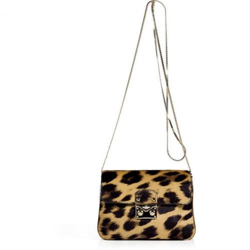 Valentino Brown Leopard Print Calf Hair Crossbody Bag