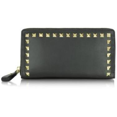 Valentino Garavani Rockstud - Brieftasche aus schwarzem Leder mit Reißverschluss