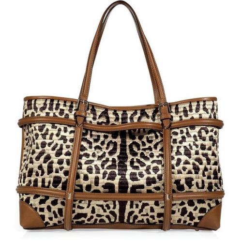 Valentino Nougat and Ivory Bi-Fabric Tote with Animal Print