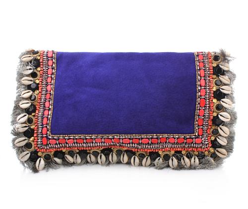 Matthew Williamson Small Embroidered Suede Clutch Blue