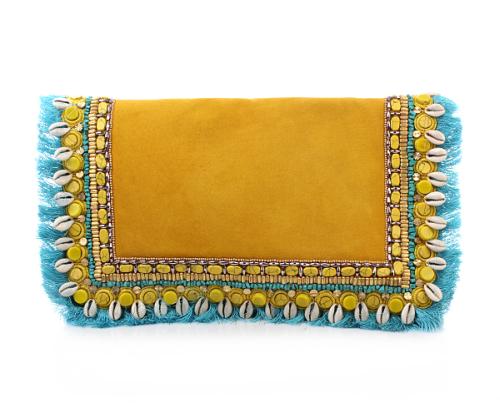 Matthew Williamson Small Embroidered Suede Clutch Yellow