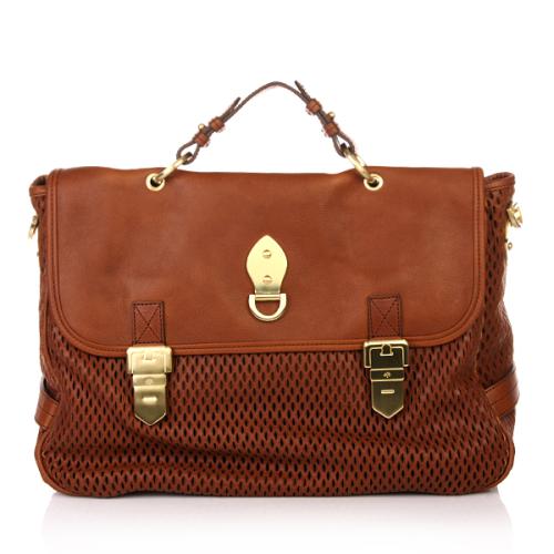 Mulberry Oversized Tillie Fox Brown Mesh Natural Leather and Suede Mix