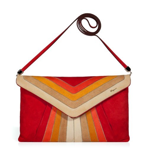  Salvatore Ferragamo Flame Scarlet and Mandarin Suede Clutch with Shoulder StrapMULTIFEED_END_14_